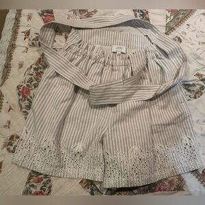 Johnny Was cream and taupe Striped High Waist Shorts